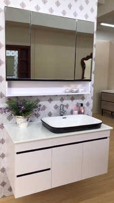 Custom Made White Bathroom Vanity Cabinets / Units Single Basin Wall Mounted
