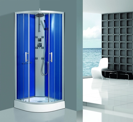 Framed Clear Corner Glass Shower Enclosure Sandblasted Blue Back Aluminum Panel