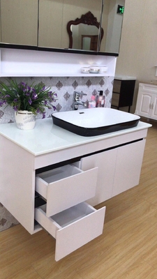 Custom Made White Bathroom Vanity Cabinets / Units Single Basin Wall Mounted