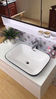 Custom Made White Bathroom Vanity Cabinets / Units Single Basin Wall Mounted